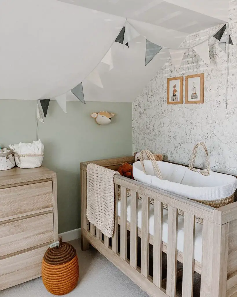 rustic nursery room with a wooden crib