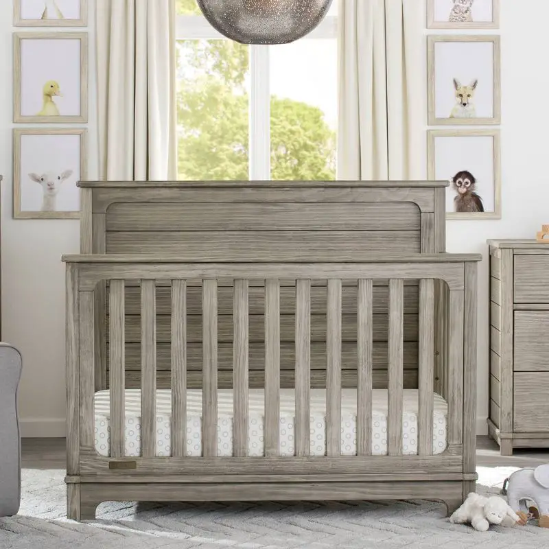 Rustic Nursery Room with 4-in-1 Convertible Crib